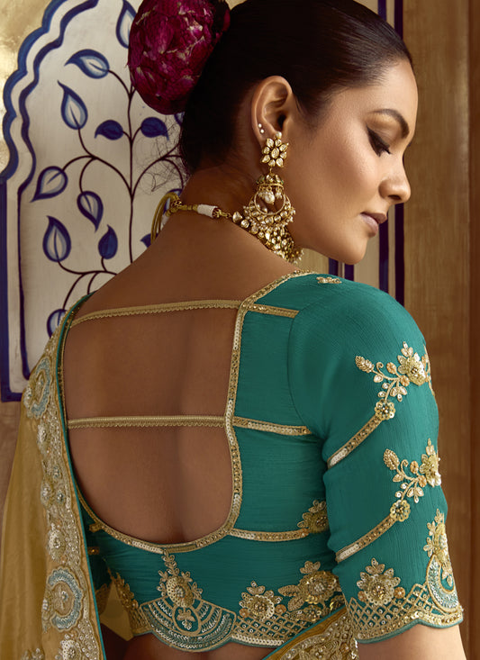 Sophisticated Fawn Embroidered Designer Wedding Saree