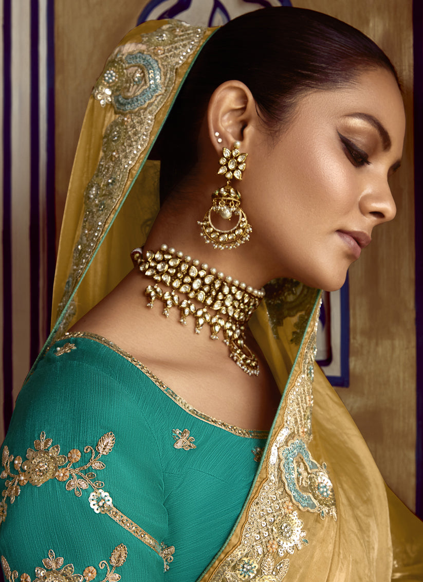 Sophisticated Fawn Embroidered Designer Wedding Saree