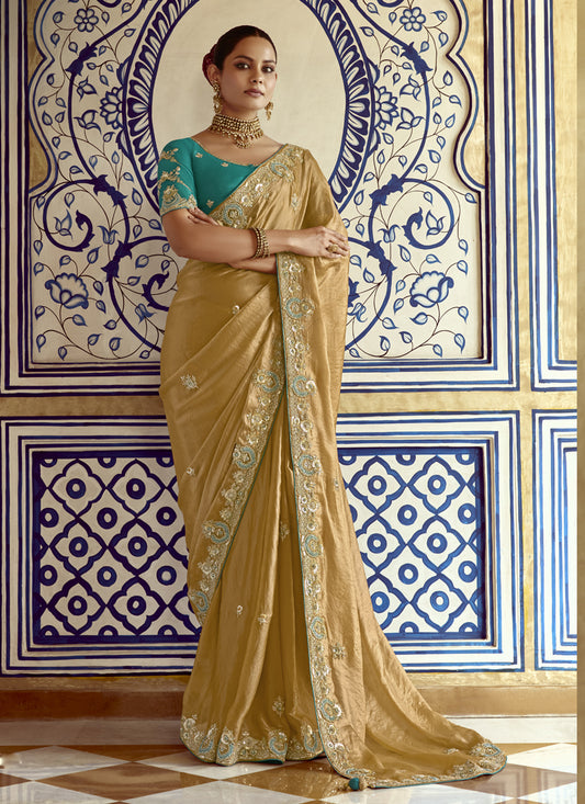 Sophisticated Fawn Embroidered Designer Wedding Saree