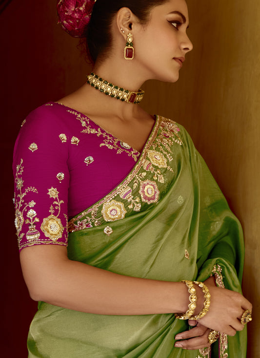 Flawless Fern Green Embroidered Designer Wedding Saree