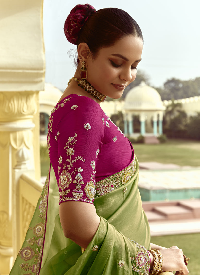 Flawless Fern Green Embroidered Designer Wedding Saree