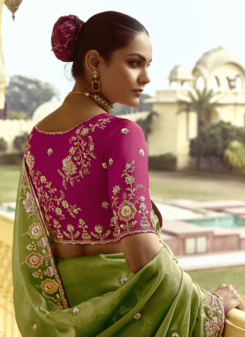 Flawless Fern Green Embroidered Designer Wedding Saree