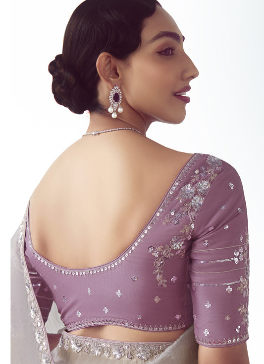 Lovely Silver Tissue Organza Embroidered Wedding Saree