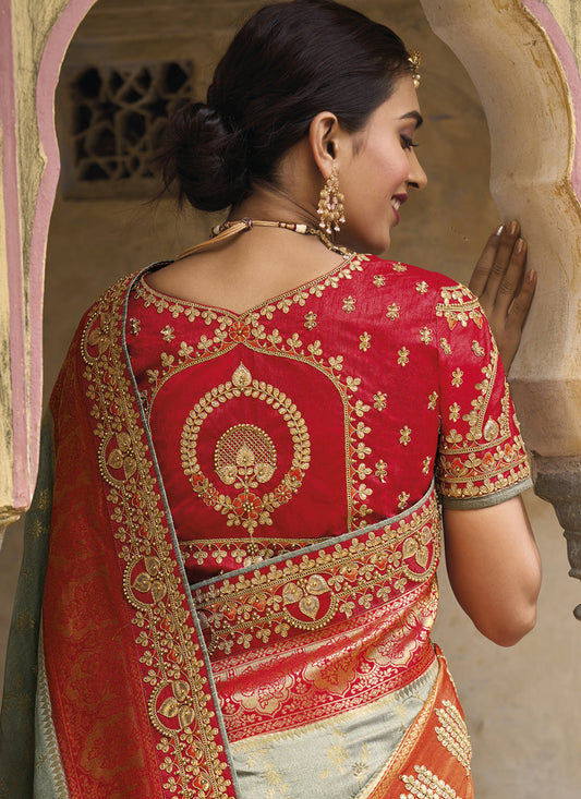 Grey Pure Dola Viscose Designer Saree