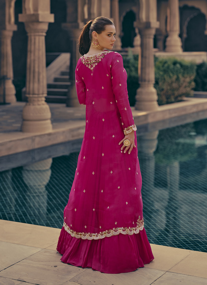 Rani Pink Georgette Embroidered Designer IndoWestern