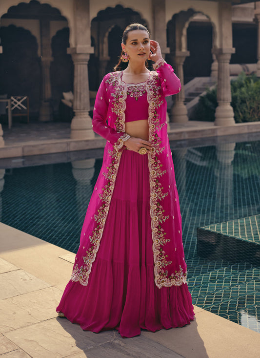 Rani Pink Georgette Embroidered Designer IndoWestern