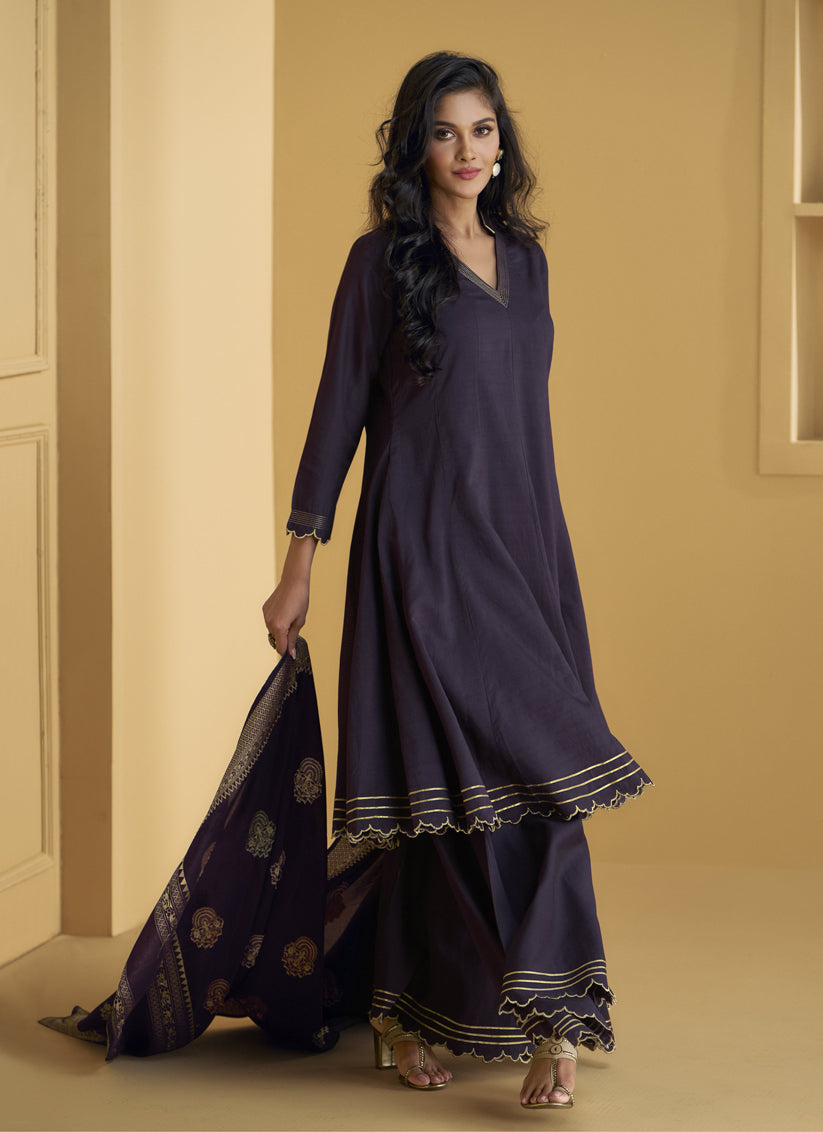 Eggplant Silk Palazzo Kameez for Festival