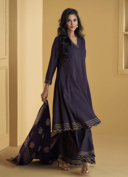 Eggplant Silk Palazzo Kameez for Festival