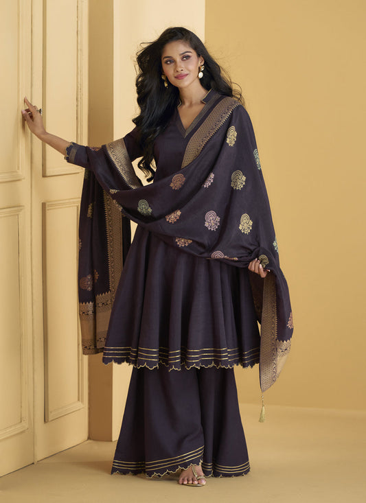 Eggplant Silk Palazzo Kameez for Festival