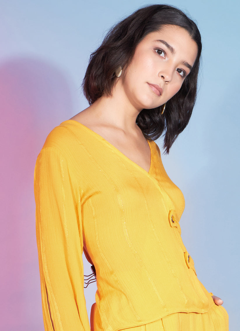 Yellow Viscose Rayon Printed Crepe Co-Ord Set