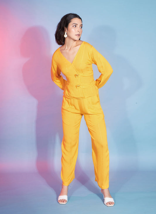 Yellow Viscose Rayon Printed Crepe Co-Ord Set