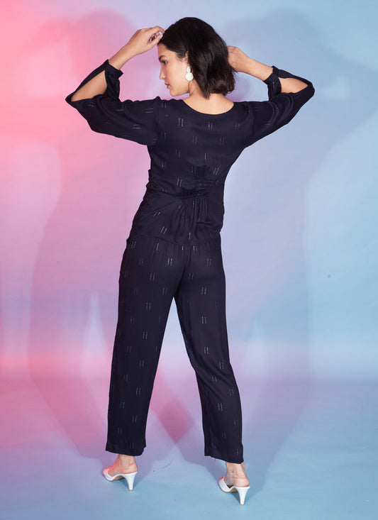 Navy Blue Viscose Rayon Printed Crepe Co-Ord Set