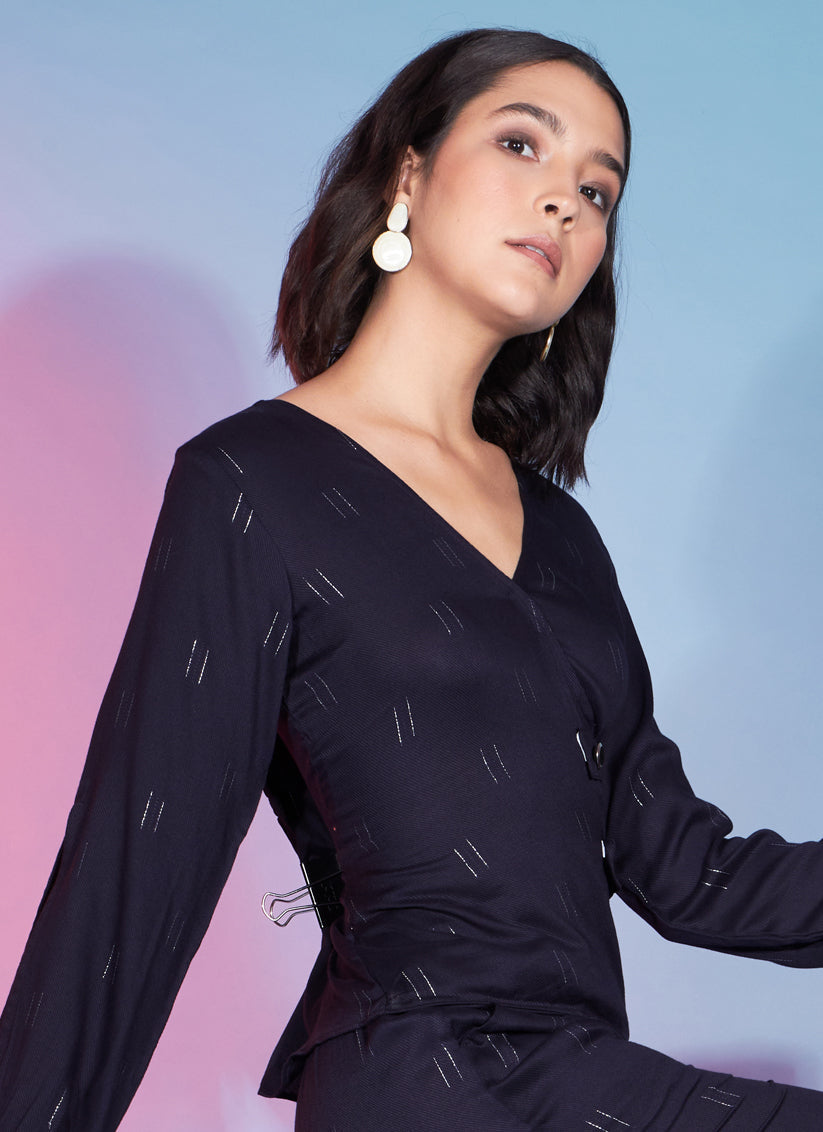 Navy Blue Viscose Rayon Printed Crepe Co-Ord Set