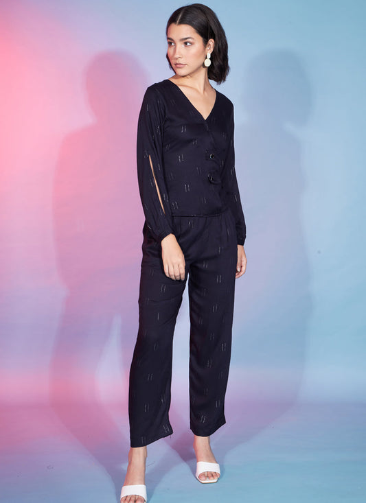 Navy Blue Viscose Rayon Printed Crepe Co-Ord Set