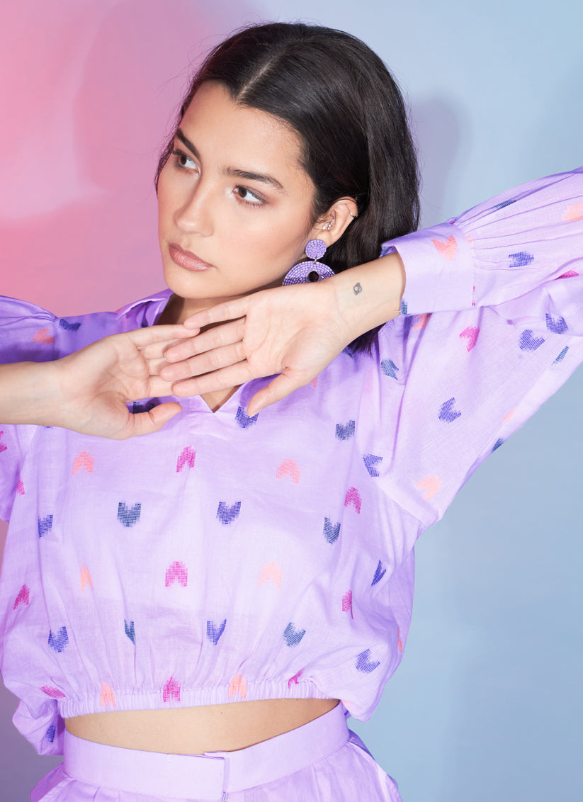 Lavender Cotton Printed Crepe Co-Ord Set