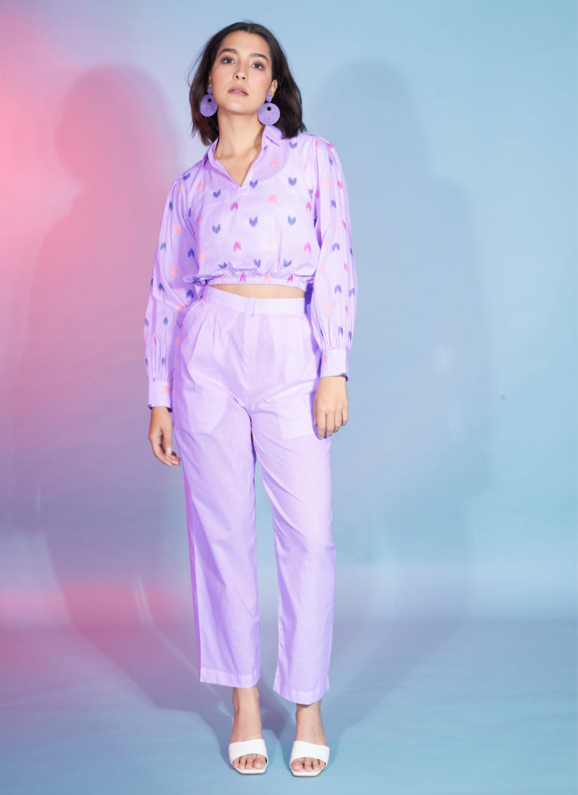 Lavender Cotton Printed Crepe Co-Ord Set