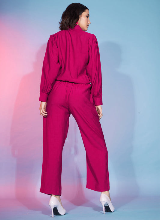 Deep Pink Viscose Rayon Printed Crepe Co-Ord Set