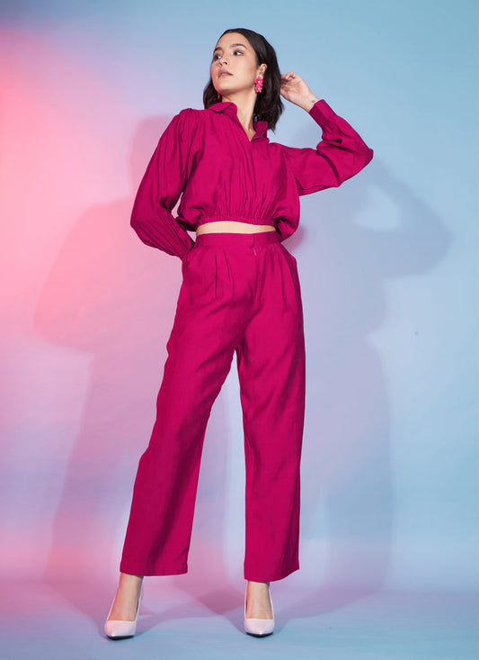 Deep Pink Viscose Rayon Printed Crepe Co-Ord Set