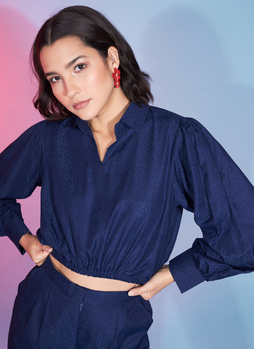 Navy Blue Viscose Rayon Printed Crepe Co-Ord Set