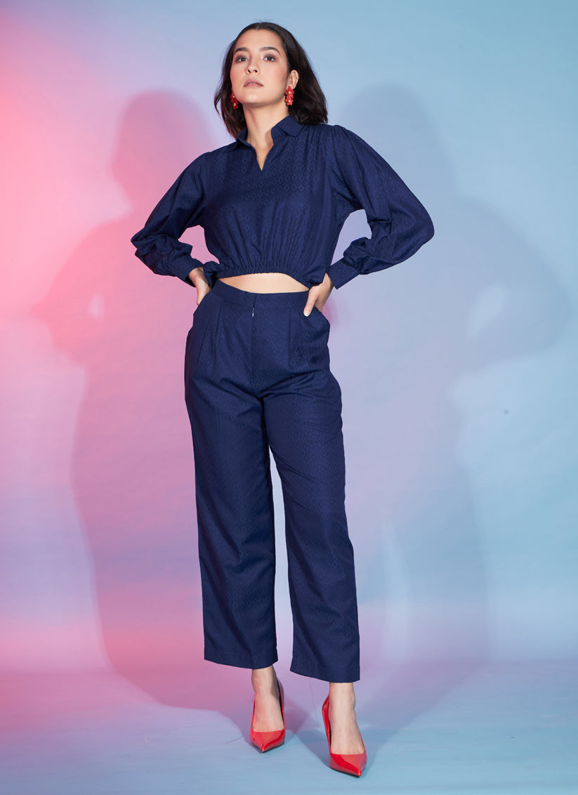 Navy Blue Viscose Rayon Printed Crepe Co-Ord Set