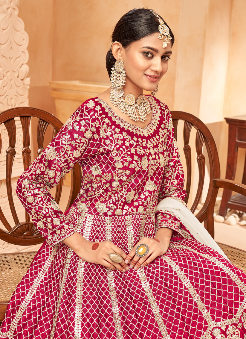 Charismatic Red Art Silk Embroidered Designer Anarkali Dress