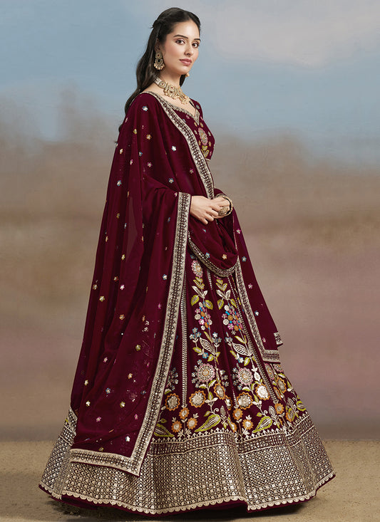 Delicate Maroon Designer Georgette Lehenga Choli Set for Wedding