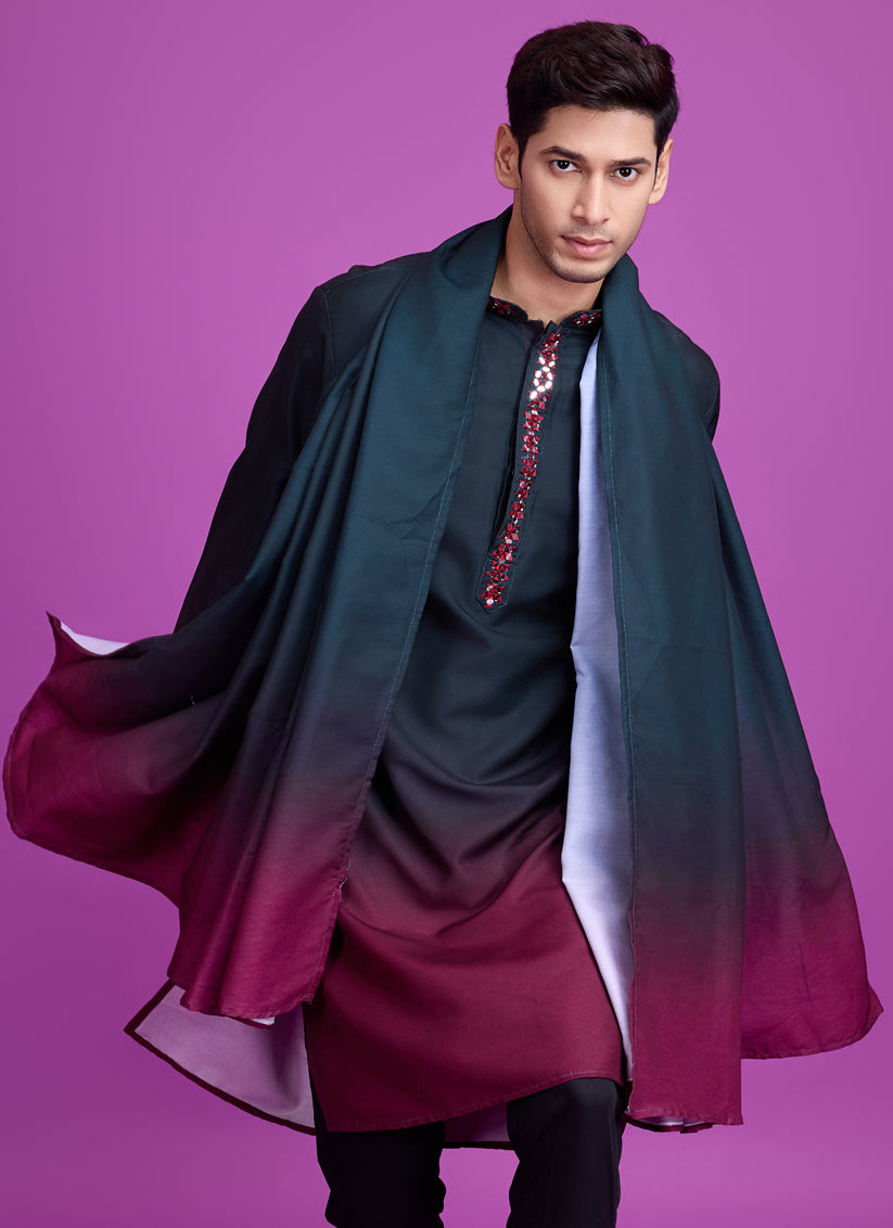 Teal Green and Maroon Rayon Navratri Special Kurta