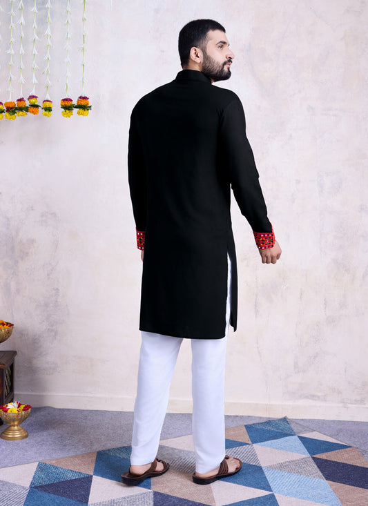 Black Rayon Gamthi Work Navratri Special Kurta