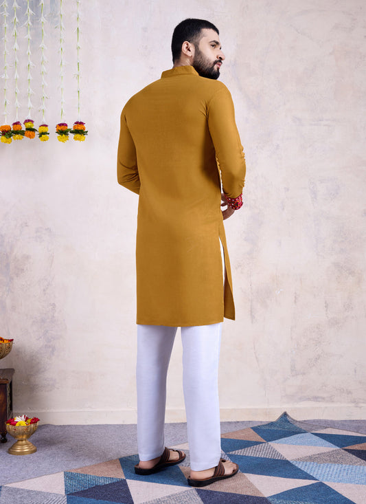 Mustard Yellow Rayon Gamthi Work Navratri Special Kurta