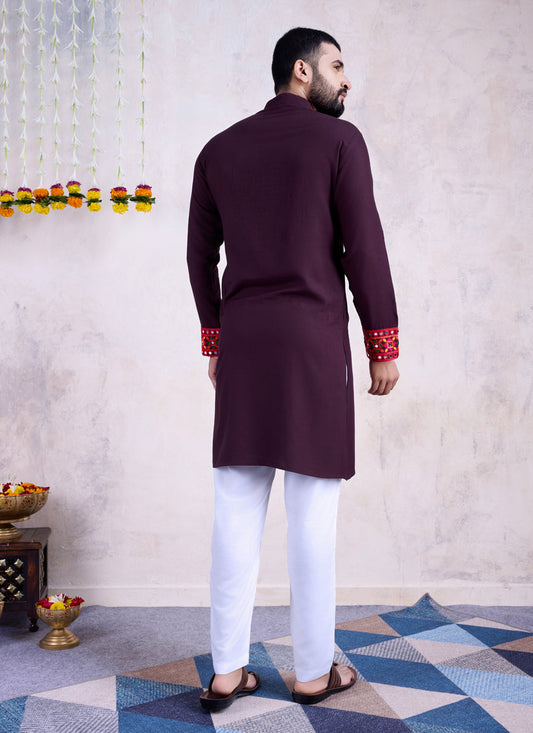 Purple Rayon Gamthi Work Navratri Special Kurta