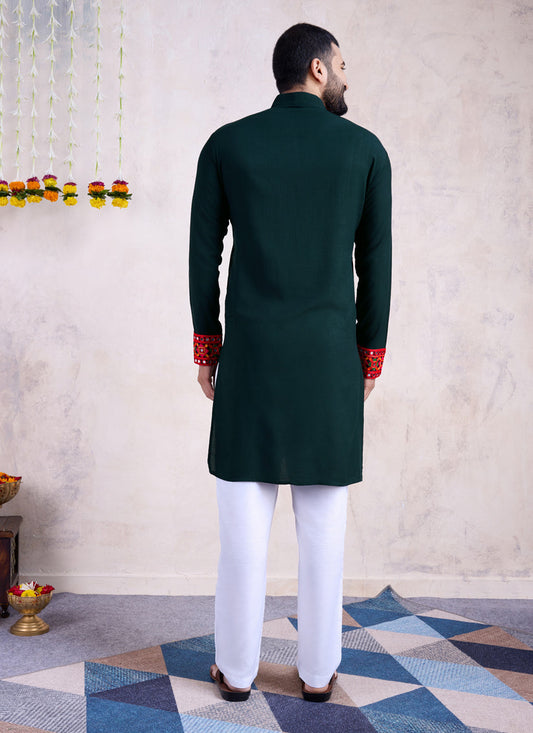 Pine Green Rayon Gamthi Work Navratri Special Kurta