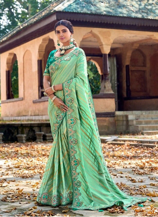 Sea Green Gadhwal Silk Designer Saree