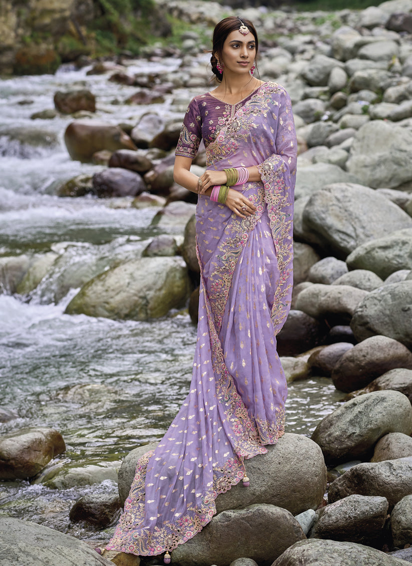 Purple Heavy Embroidered Saree