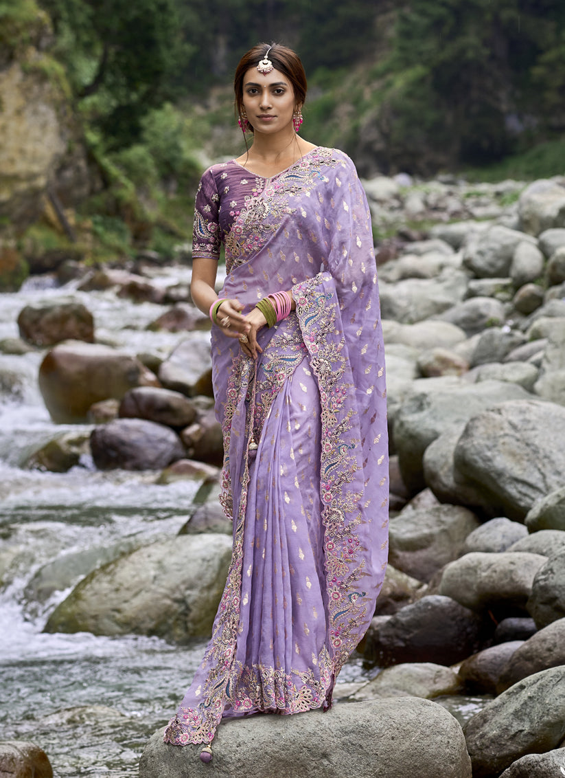 Purple Heavy Embroidered Saree