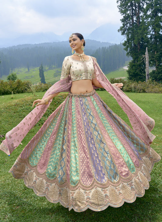 Multicolor Silk Heavy Embroidered Lehenga Choli Set