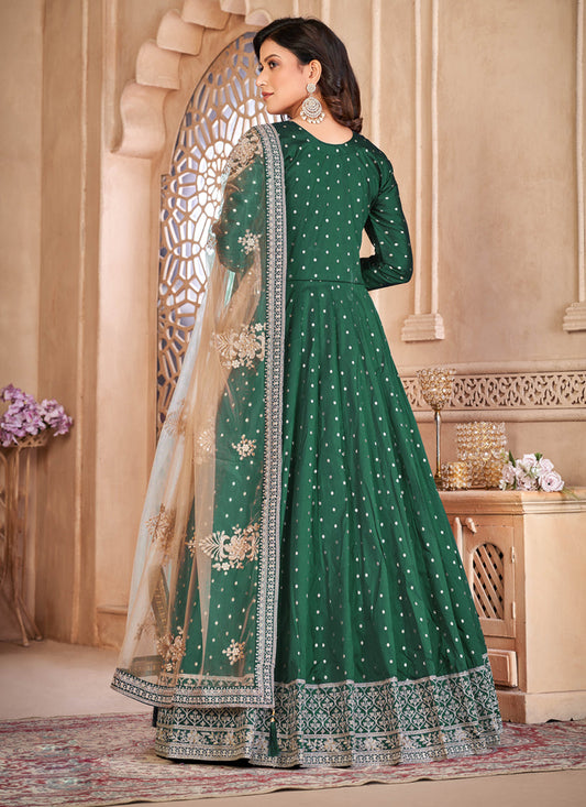 Bottle Green Embroidered Anarkali with Dupatta