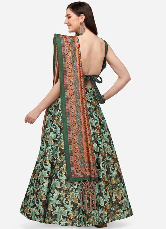 Green Satin Silk Blend Digital Print Navratri Specials Chaniya Choli