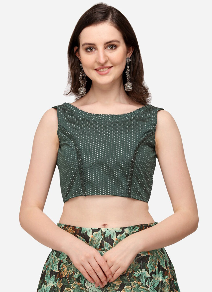 Green Satin Silk Blend Digital Print Navratri Specials Chaniya Choli