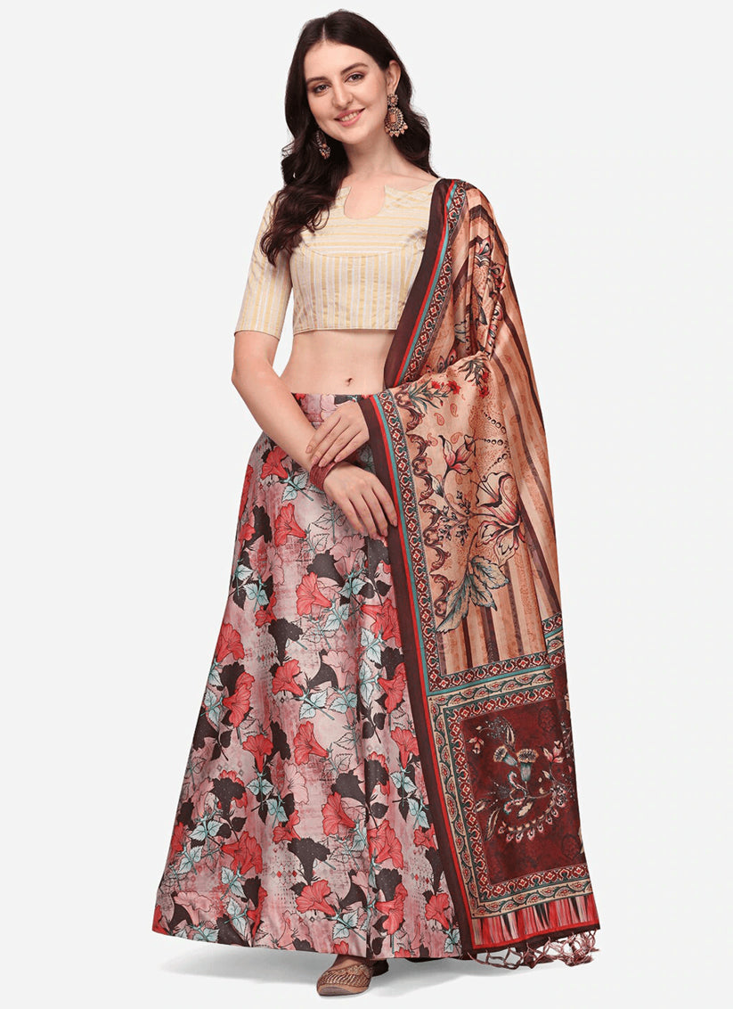 Pink Satin Silk Blend Digital Print Navratri Specials Chaniya Choli