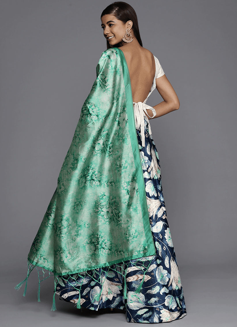 Navy Blue Satin Silk Blend Digital Print Navratri Specials Chaniya Choli