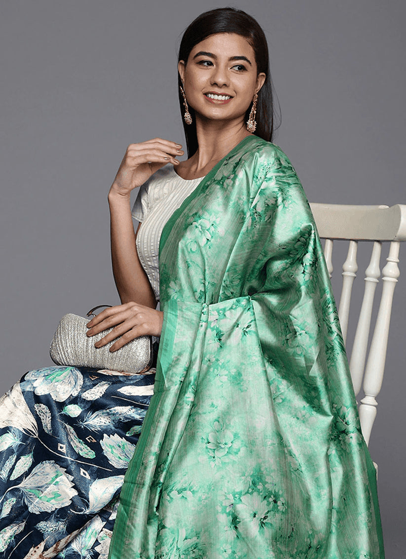 Navy Blue Satin Silk Blend Digital Print Navratri Specials Chaniya Choli