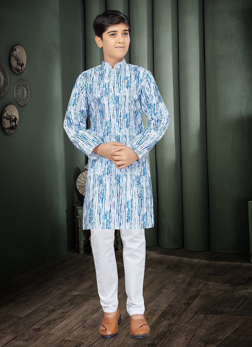 Blue Cotton Kids Kurta Set