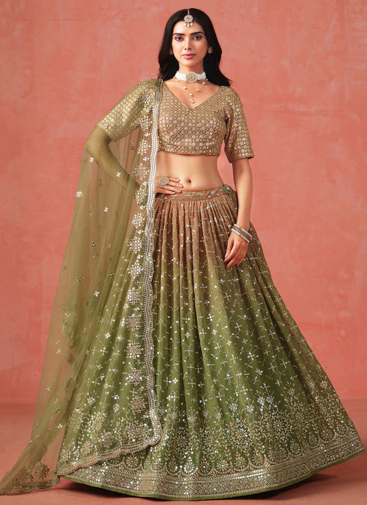 Ombre Mehendi Georgette Sequins Embroidered Lehenga Choli