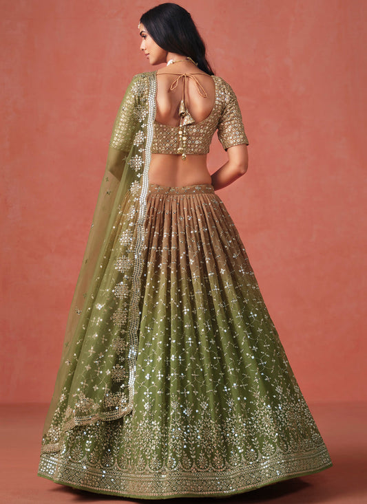 Ombre Mehendi Georgette Sequins Embroidered Lehenga Choli