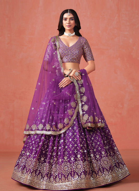 Ombre Purple Georgette Sequins Embroidered Lehenga Choli