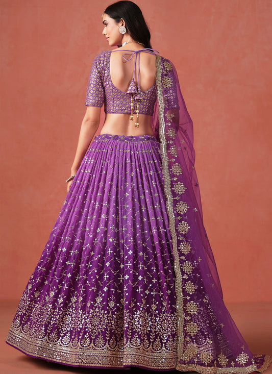 Ombre Purple Georgette Sequins Embroidered Lehenga Choli