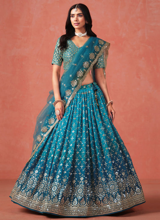 Ombre Morpich Georgette Sequins Embroidered Lehenga Choli