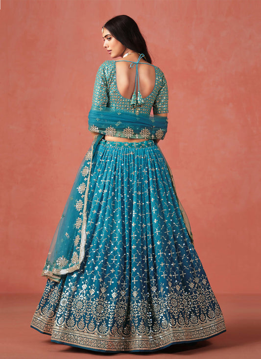 Ombre Morpich Georgette Sequins Embroidered Lehenga Choli