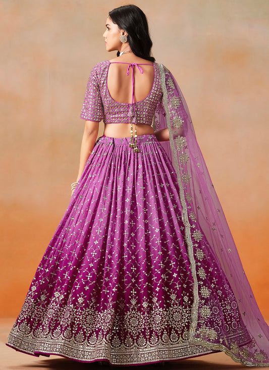 Ombre Magenta Georgette Sequins Embroidered Lehenga Choli