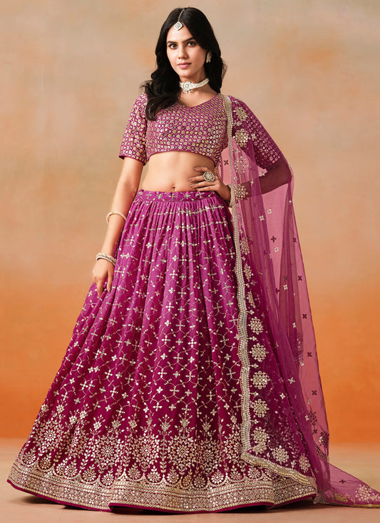 Ombre Wine Georgette Sequins Embroidered Lehenga Choli